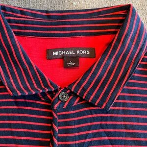 Red and navy stripe polo shirt by Michael Kors.